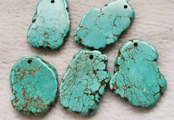 

Top Drilled -- 5pcs turquoise pendant focal stone cabochon Matrix slab freeform flat nuggets bead belt finding