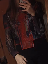 Blouse Mesh-Top Turtleneck Patchwork High-Neck-Top Long-Sleeve Fashion CHEERART Women