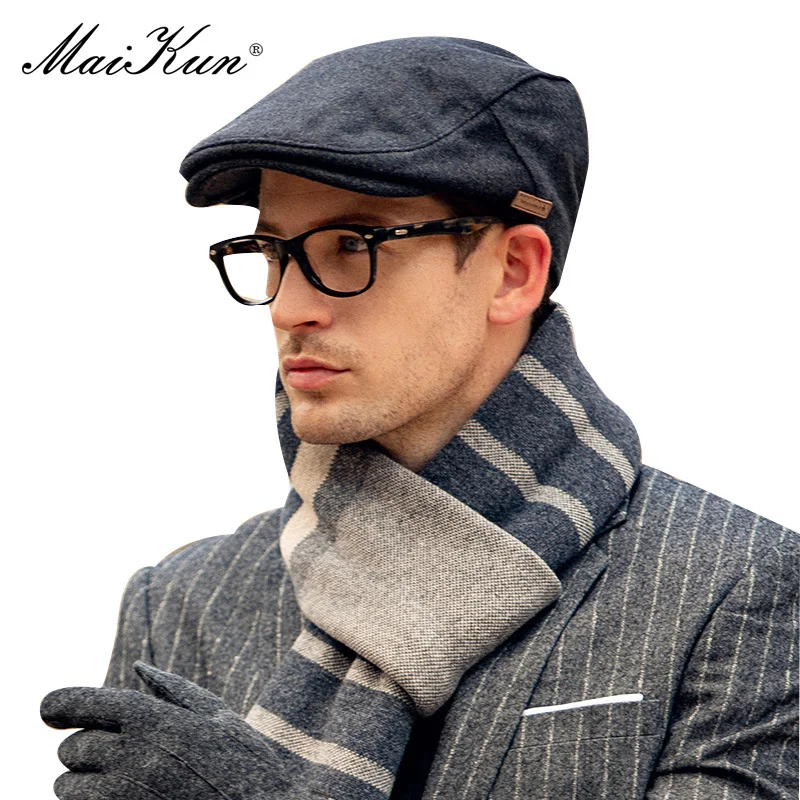 

Maikun Autumn And Winter England Vintage Wool Forward Hat Foe Men Thick Woolen Beret Men's Cap