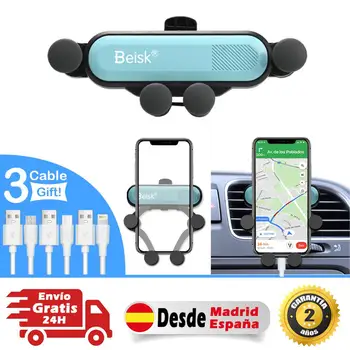 

Beisk car Holder + Cable type C, Micro and Iphone for mobile, mobile holder, universal Mobile stand, spin 360 °,