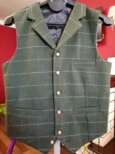 Suit Vest Waistcoat Formal Mens Plaid Business Groomman Casual Green/gray Tweed Wool