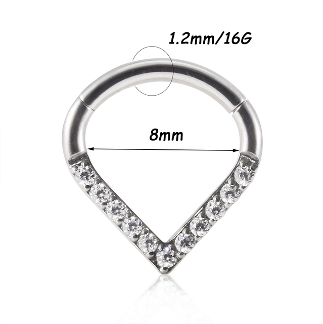 361L Surgical Steel Septum Clicker Crystal Moon Hoop Nose Ring Ear Tragus Cartilage Daith Earring 16G Piercing Body Jewelry