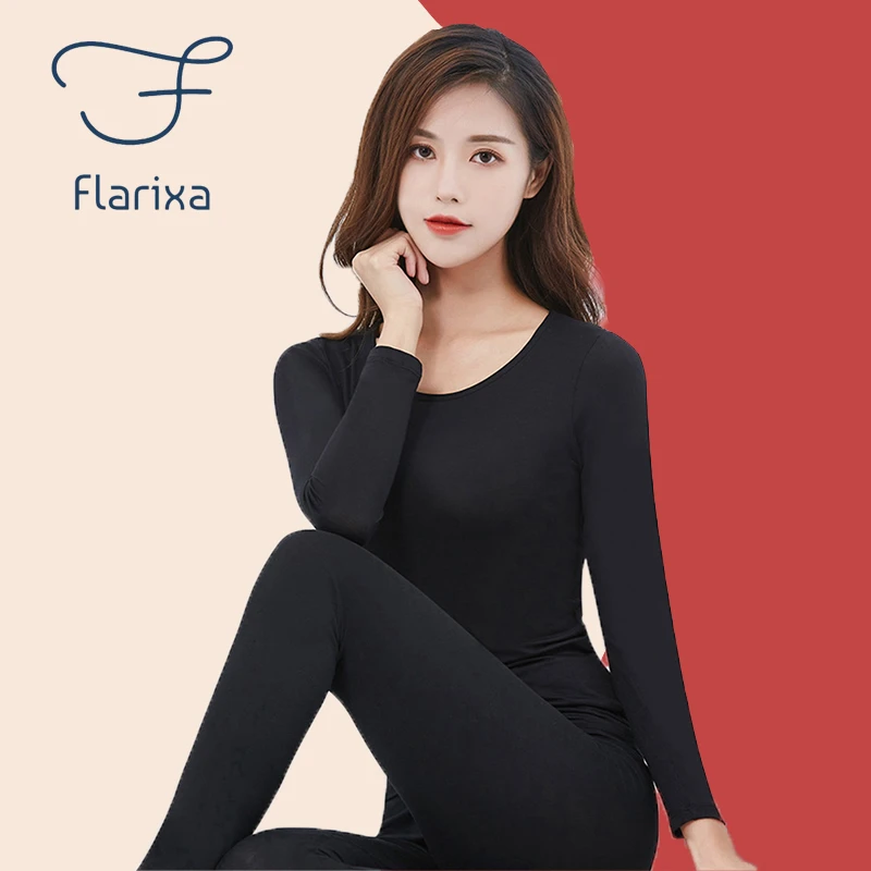 Flarixa Winter Women's Thermal Underwear Sets Modal Round Neck Slim