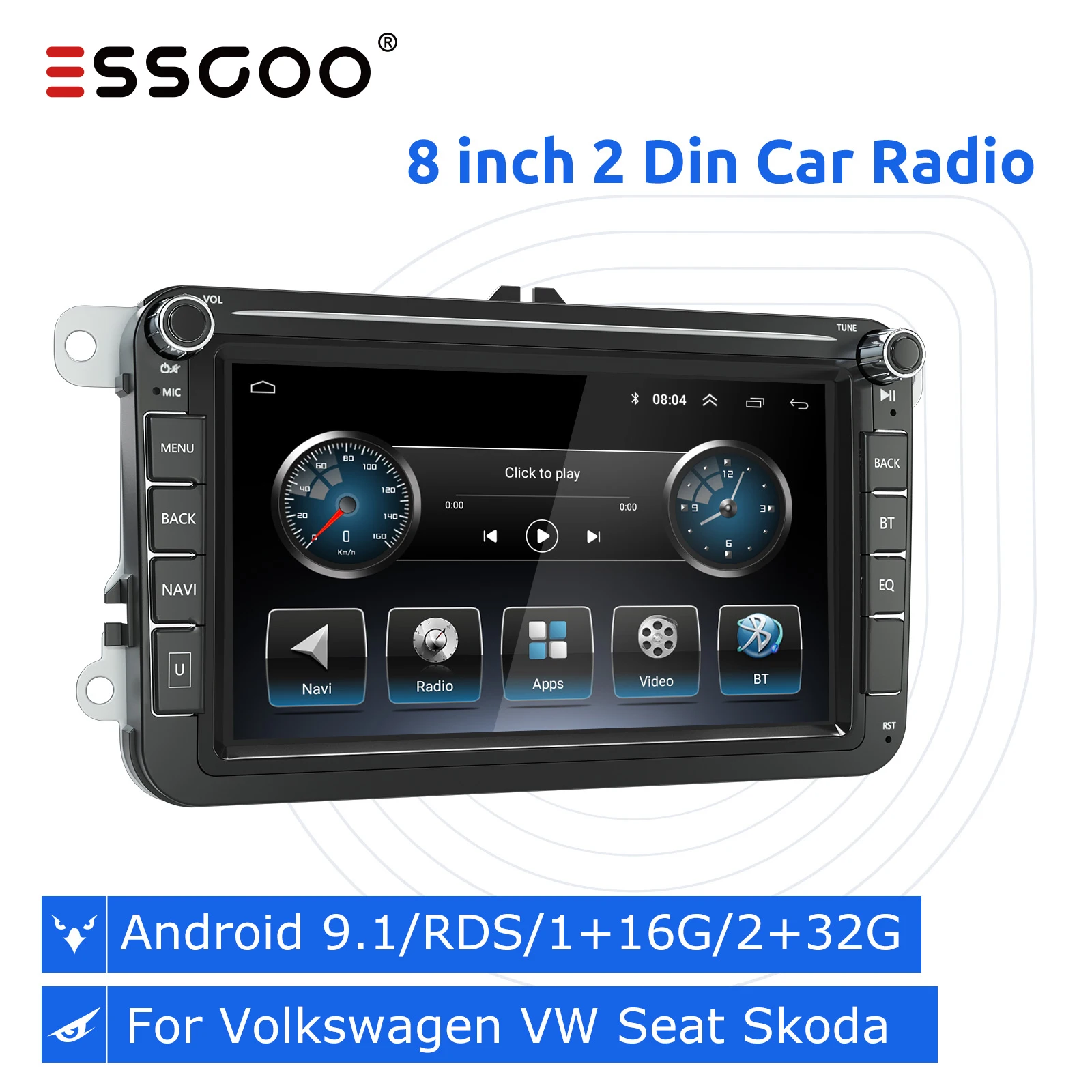 ESSGOO 2G 32G Android 9 Car Radio Stereo 2 Din 8 inch Autoradio GPS Navigation Multimedia Player For Volkswagen VW Seat Skoda | Автомобили