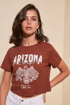 

Trendyol Printed Crop Knitted T-Shirt TWOSS20TS0777