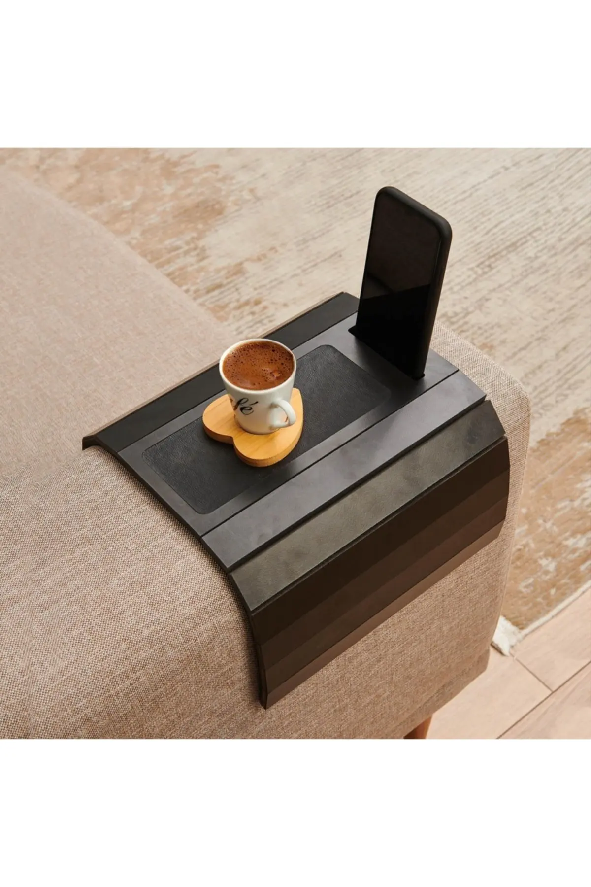 Wooden Side Table With Phone Stand Sofa Tray Mat 50x28 cm Placemat Center Leather Decorative Armrest  Non Slip Folding Design