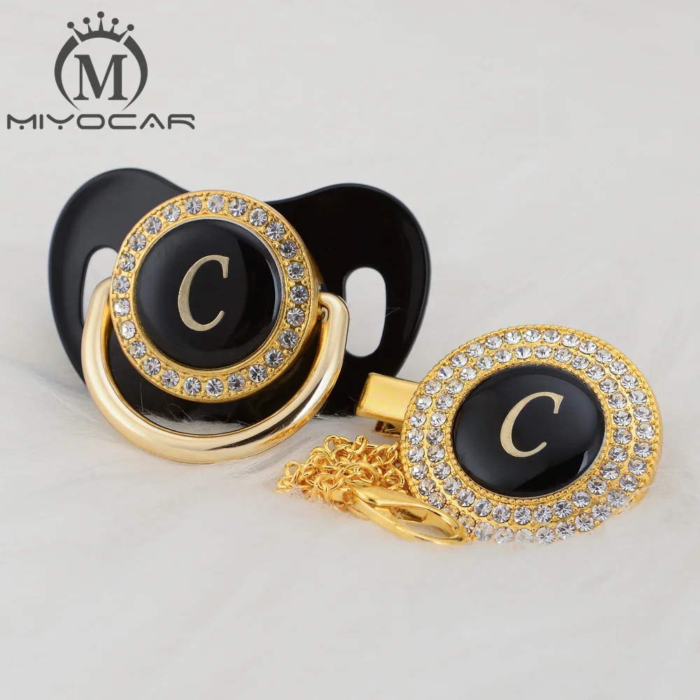 

MIYOCAR Gold silver name Initials letter C lovely bling pacifier and pacifier clip set BPA free dummy bling unique design LC