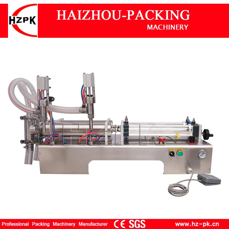 HZPK Semi Automatic Double Nozzles Liquid Filling Machine 304 Stainless Steel Food Small Commercial Packing 200-1500ml G2WYD1500 1500ml dry food dispenser