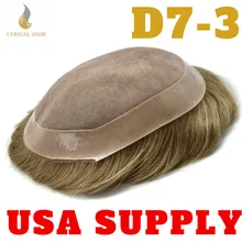Fine Mono Durable Mens Toupee Poly Coating Around Hairpieces Human Hair Replacement System Wig D7-3 USA SUPPLY