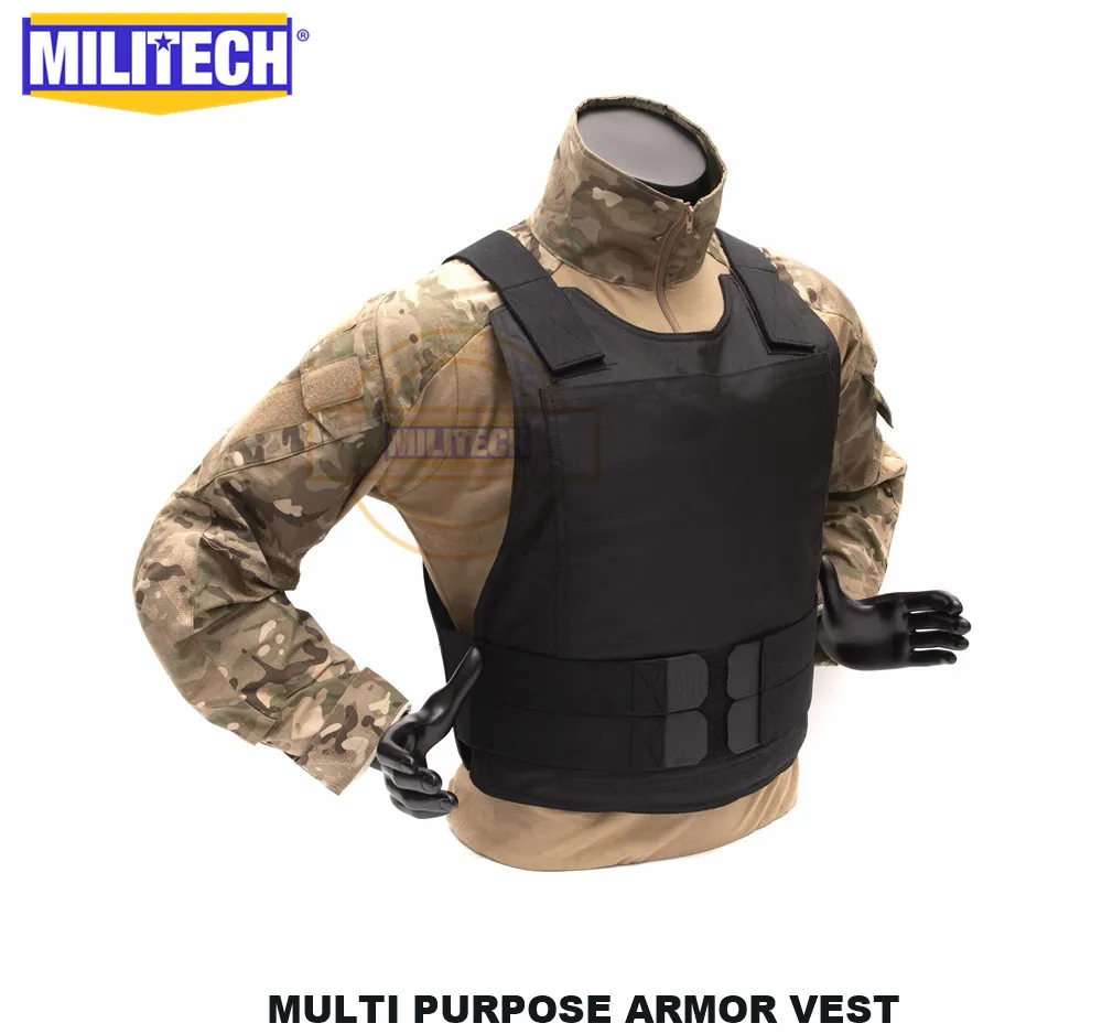 Militech Black NIJ 3A 0101.06&NIJ 0115.00 Level 2 Multi-Purpose Twaron Aramid Bulletproof Vest With Hard Panel Insert Pockets