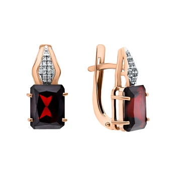 

Gold earrings with cubic zirconia and Garnet sunlight sample 585