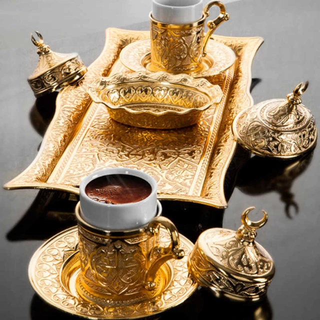 Turkish Coffee Cup Set for 2 With Copper Coffee Pot , Arabic Coffee Set,  Coffee Service Set, Espresso Serving Set, Turkish Serving Tray. 