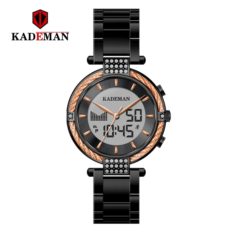 Kademan, новинка, K9080, элегантные кварцевые и цифровые женские часы, ЖК-экран, Relogio Feminno, Роскошные, бизнес стиль, модные, водонепроницаемые - Цвет: K9080-BRG-RG-B