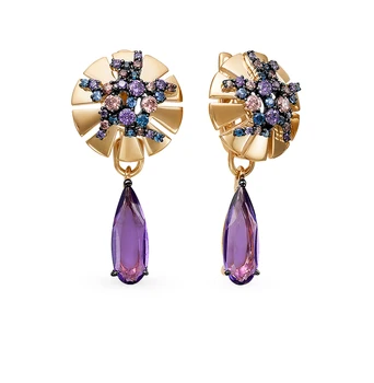 

Gold earrings with amethyst and cubic zirconia sunlight sample 585