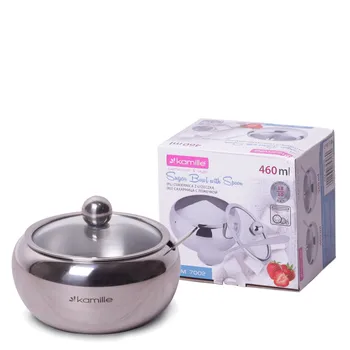 

Sugar Bowl 460 ml stainless steel with spoon and glass lid Kamille, kml-7002
