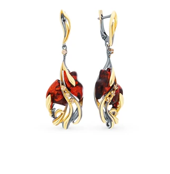 

Silver earrings with cubic zirconia and amber sunlight sample 925