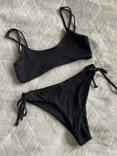 Bikini acolchado con realce para Mujer, traje de baño de dos piezas con lazo lateral, cintura alta, 2021