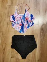 Traje de baño de dos piezas para mujer, bañador con doble volante y cintura alta, tankini con la parte inferior fruncida, ropa de baño de talla grande