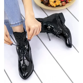 

Perla Black Patent Leather Boots, Chealsea Style 2021 Fashion High Quality Elegant Design, İlkabahar Autumn Winter, daily Casual, Beaded