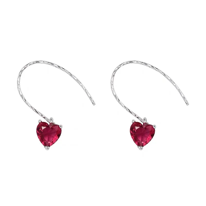 

Jazaz 925 Sterling Silver Earrings For Women Red CZ Heart Long Tassel Earring For Elegant Women Party Fine Jewelry Cute Gift