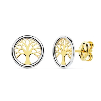 

Gold earrings 18k Two-Tone 8mm. Tree of Life fence openwork [AB9810]