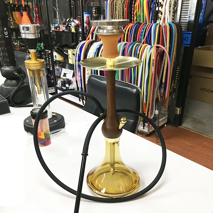 without coal cup Brown wood hookah yellow glass bottle wood kkah hookah personal use or barware - Цвет: without coal cup