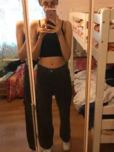 Women Jeans Cargo-Pants Wide-Leg Gray Loose Blue Girl Baggy High-Waist Straight Casual