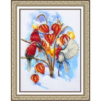 

B1475 set for embroidery with beads 'physalis in the snow '28x38 cm
