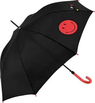 

Umbrella long black automatic with windproof Man Woman system. Smiley happy