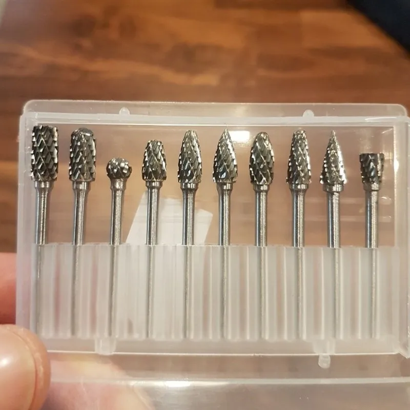 10Pcs роторный инструмент для маникюра, инструмент один двойной узор дрель Вольфрам Сталь однотонные Твердосплавный бор для энтузиастов набор для ремесленничества вентилятор