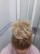 Horquilla de pelo sintético para mujer, moño de rosquilla recto de 80g, Ombre elástico Updo moño esponjoso desordenado