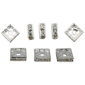 

Rondel square with rhinestones, 8*8mm (Silver)