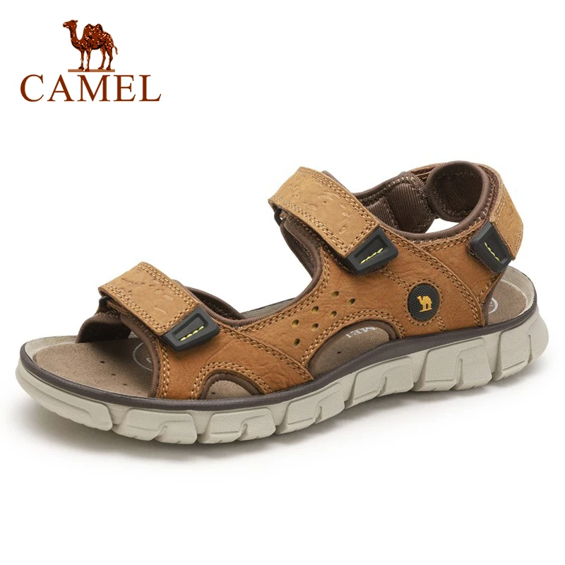 Мужские сандалии из натуральной кожи CAMEL светло-коричневые легкие пляжные мягкие