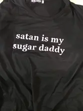 Camiseta con estampado de letras Daddy Harajuku para mujer, camiseta de Satán Is My Sugar Daddy Ullzang, playera estampada de los años 90, camiseta de estilo coreano para mujer