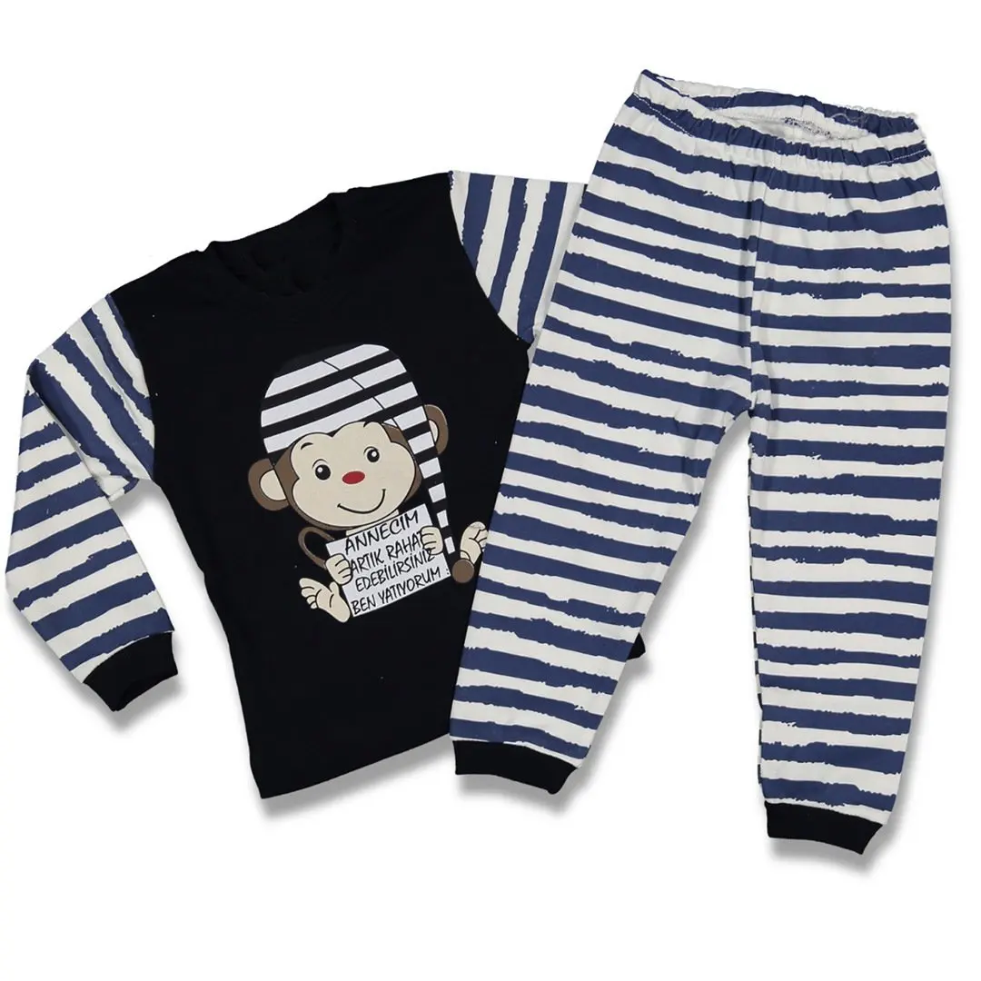 

Laci Monkey Patterned 2'li Pajamas set