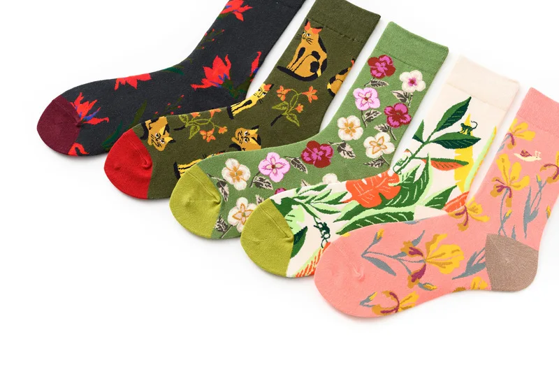 spring autumn fashion socks creative Big flower series Men socks cotton women socks 5 Colors