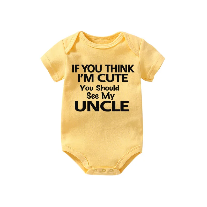 uncle yellow Culbutomind если вы думаете, что я милый, вы должны увидеть моего дяди тети черный хлопок с коротким рукавом забавные детские боди милый Новорожденный ребенок - Цвет: uncle yellow