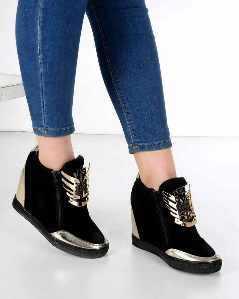 

Mosimoso Women's Ankle Height Boot Armond Black Gold Zipper Hidden Heel Women Boots