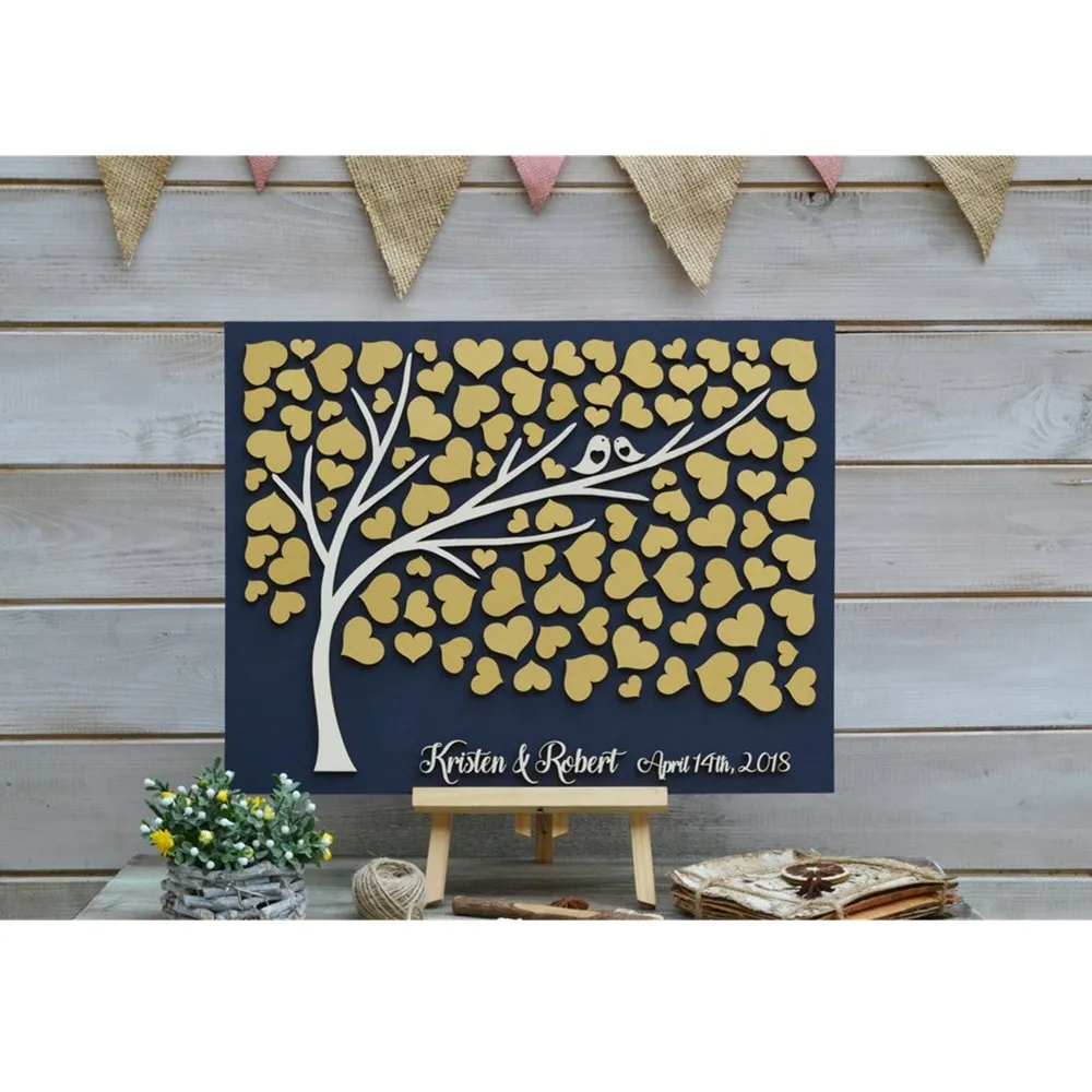 Custom Golden Rustic Wedding Guest Book Alternatives Tree of Hearts Engagement Guestbook Wood Life Gift | Дом и сад