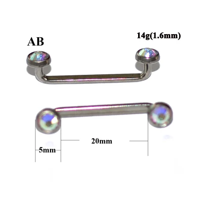 1 шт. G23 титановый Пирсинг 14 г внутренняя резьба кристалл AB драгоценный камень поверхность бар штанга фабричного производства микродермальный якорь кольца ювелирные изделия - Окраска металла: AB 1.6x20x5mm