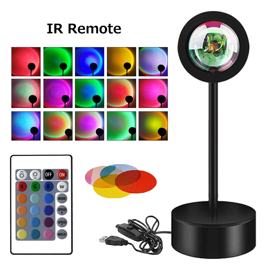 Sunset Lamp RGB 16 Colors APP Remote Control Bluetooth-compatible Projection Night Light for Home Bedroom Background Decoration 3d night light Night Lights