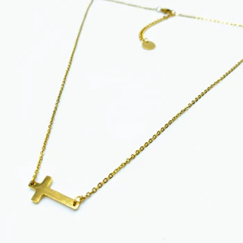 

Gold colored steel choker necklace anti allergy religious cross for Women brand BDM