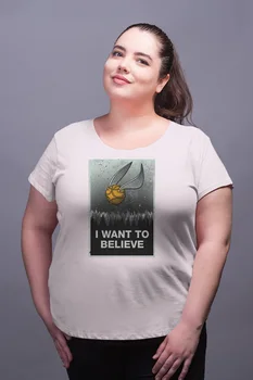 

Angemiel Wear I Want To Believe White Women Cotton Large Size T-Shirt