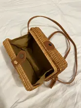 Bolso de mimbre tejido para mujer, mochila pequeña con bandoleras cruzadas de mimbre tejida a mano, perfecto para verano