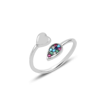 

KUTAYDAN Mixed Zircon Cubic Zirconia Adjustable Tall Heart Ring 925 Sterling Silver