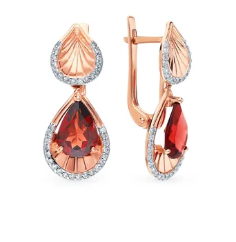 

Gold earrings with cubic zirconia and Garnet sunlight sample 585