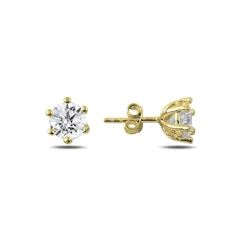 

Angemiel 925 Silver 6mm Zircon Cubic Zirconia Solitaire Earrings-Gold Plated