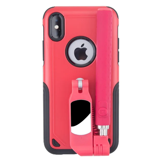 Iphone XS селфи палка для iphone XS Max чехол 8plus чехол Роскошный iphone XR крышка ip7 6sp встроенный селфи палка iphone чехол - Цвет: Red