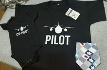 Ropa a juego para padres e hijos, camisas familiares a juego con aspecto divertido de Piloto/Co-piloto, regalo para bebé