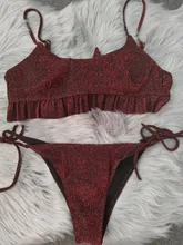 Bandage Swimwear Bikini Biquini Bathing-Suit Beachwear Mini Thong Push-Up Shiny Micro